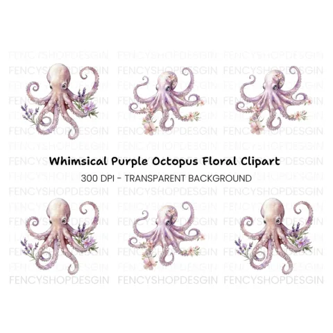 Floral Octopus Clipart Bundle
