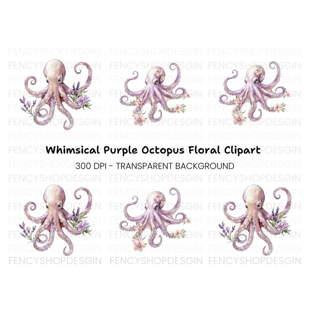 Floral Octopus Clipart Bundle