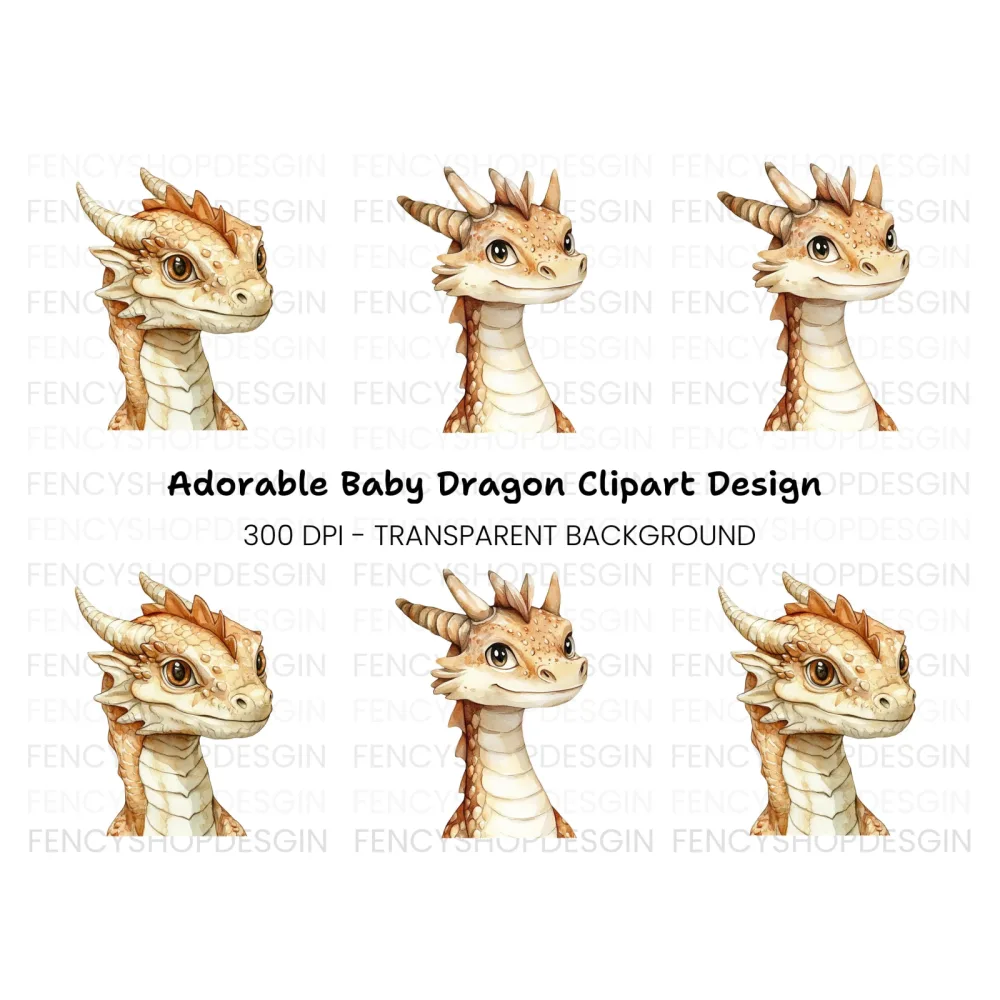 Cute Baby Dragon Head Clipart Bundle
