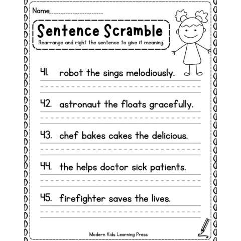 Sentence Building Scramble Worksheets