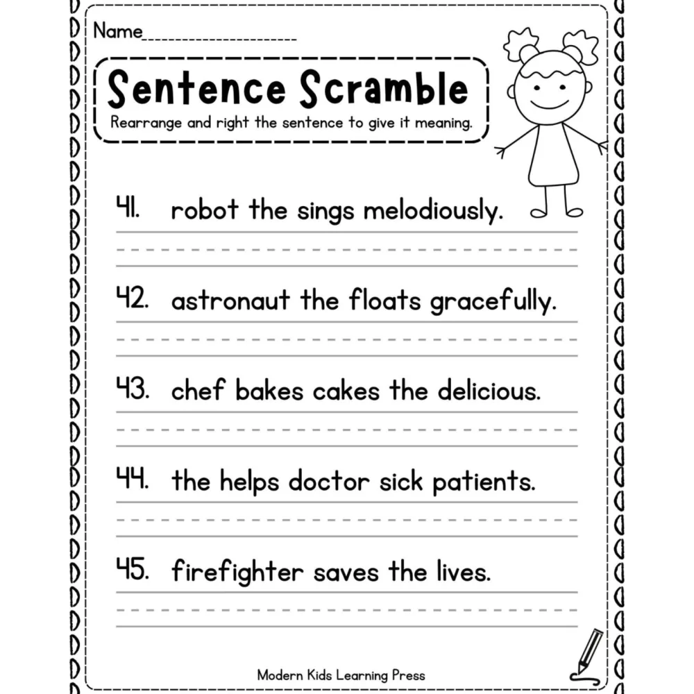 Sentence Building Scramble Worksheets