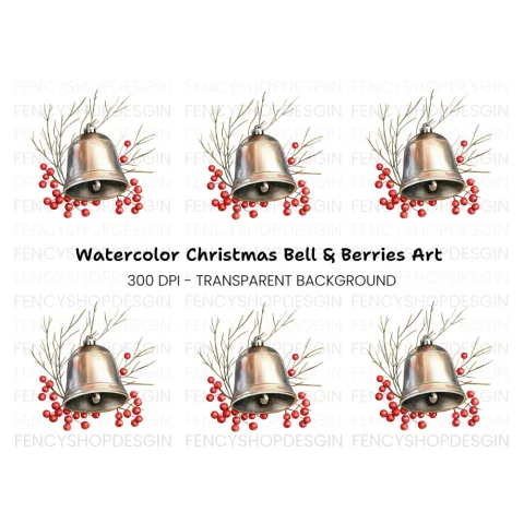 Christmas Bell with Berries Clipart Bundle