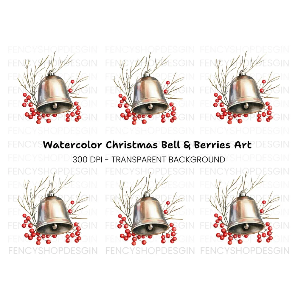 Christmas Bell with Berries Clipart Bundle