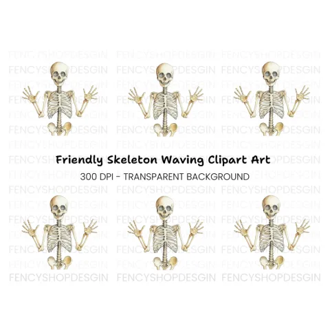 Happy Skeleton Waving Hands Clipart Bundle
