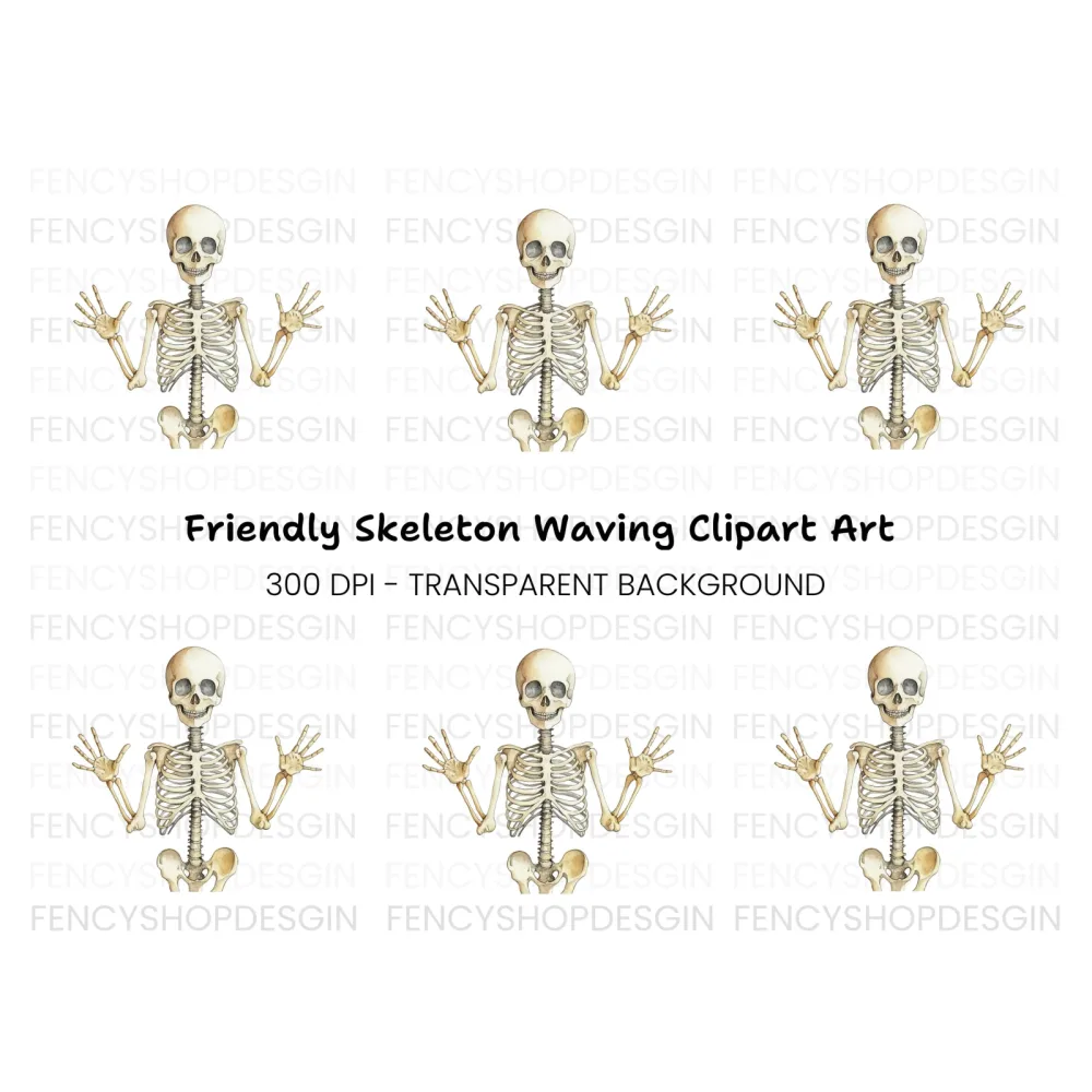 Happy Skeleton Waving Hands Clipart Bundle