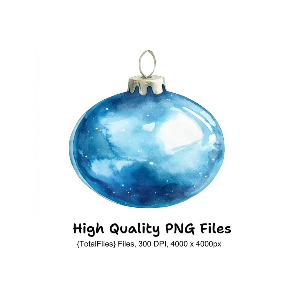 Blue Christmas Ornaments Clipart Bundle