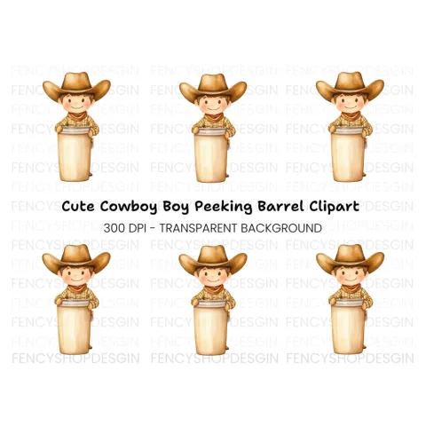 Smiling Cowboy Kid Holding Empty Bucket Clipart Bundle