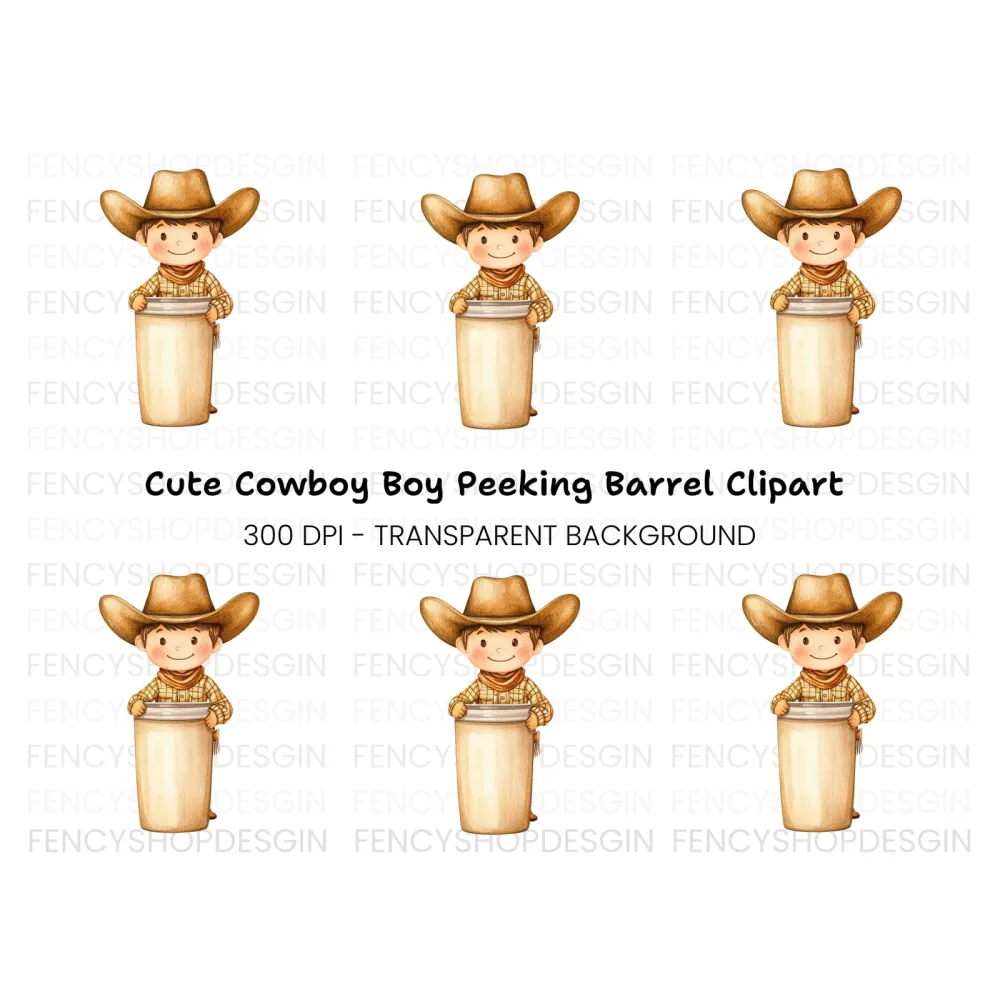 Smiling Cowboy Kid Holding Empty Bucket Clipart Bundle