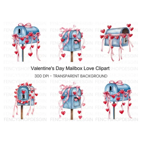 Valentine Mailbox Clipart Bundle
