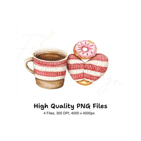 Cozy Coffee and Donut Valentine Clipart Bundle