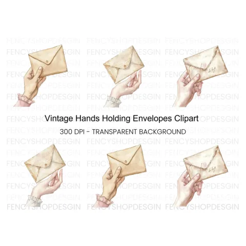 Vintage Hands Holding Envelopes Clipart Bundle