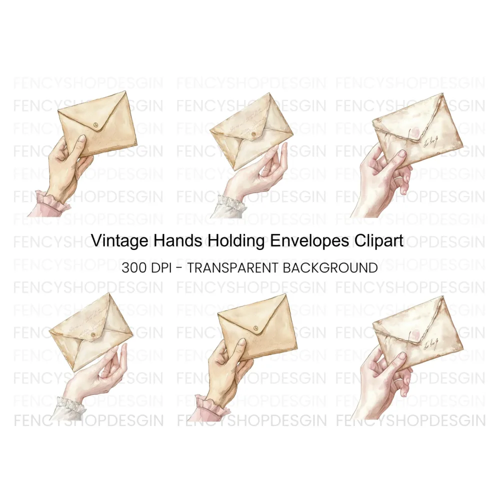 Vintage Hands Holding Envelopes Clipart Bundle