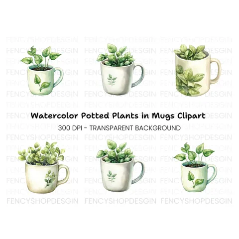 Potted Herb Mugs Clipart Bundle