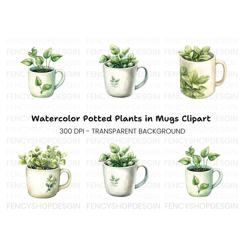 Potted Herb Mugs Clipart Bundle