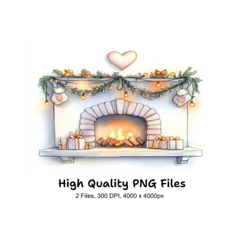 Festive Fireplace Illustrations Clipart Bundle