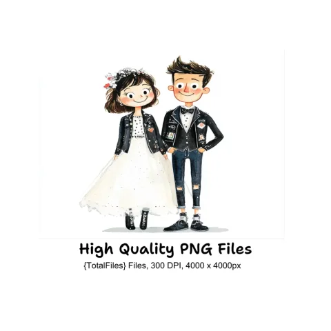 Punk Rock Wedding Illustration Clipart Bundle