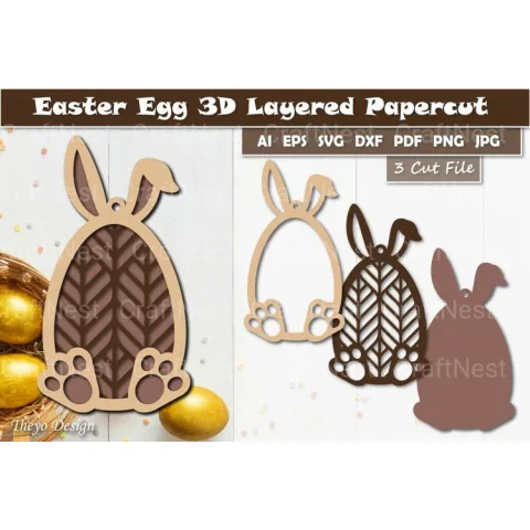 Easter Bunny Egg Layered Papercut SVG