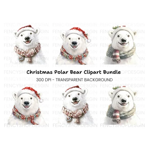 Christmas Polar Bear Clipart Bundle