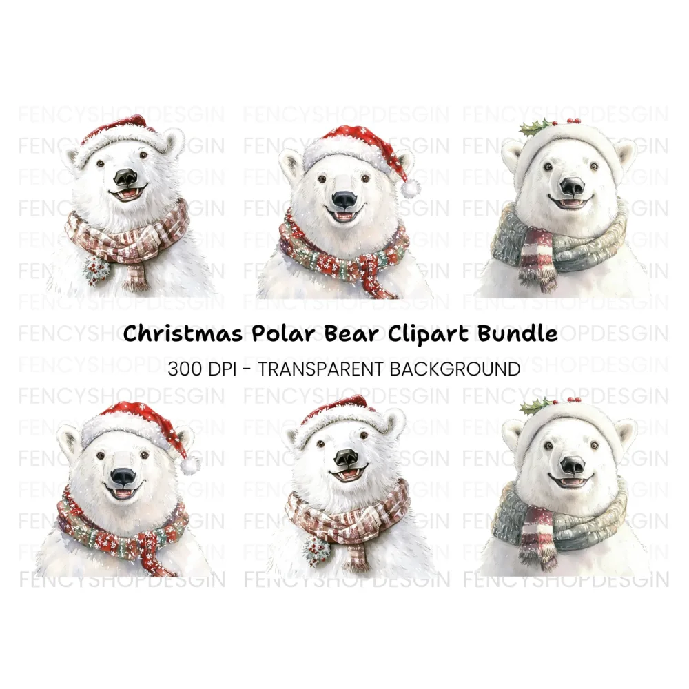 Christmas Polar Bear Clipart Bundle