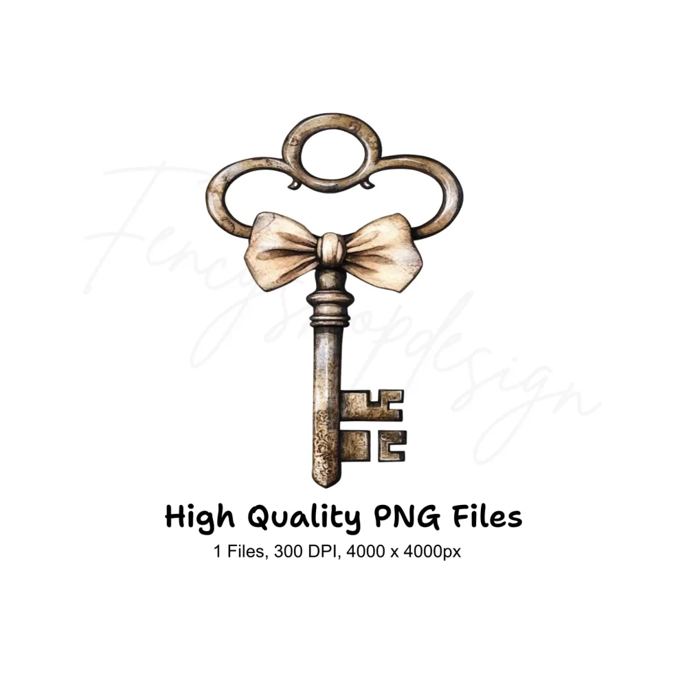 Charming Vintage Key with Bow Clipart Bundle