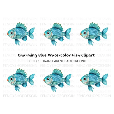 Blue Fish Clipart Bundle