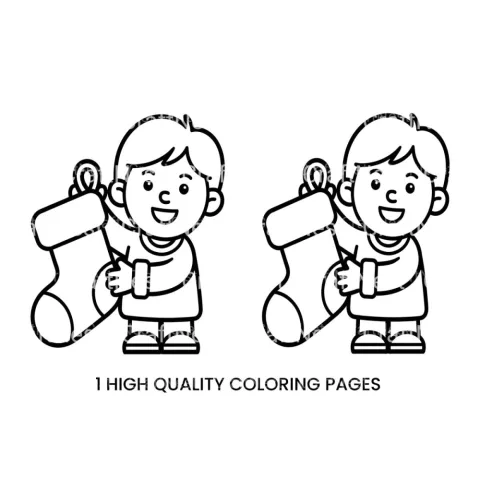 Boy Holding Christmas Stocking Coloring Books