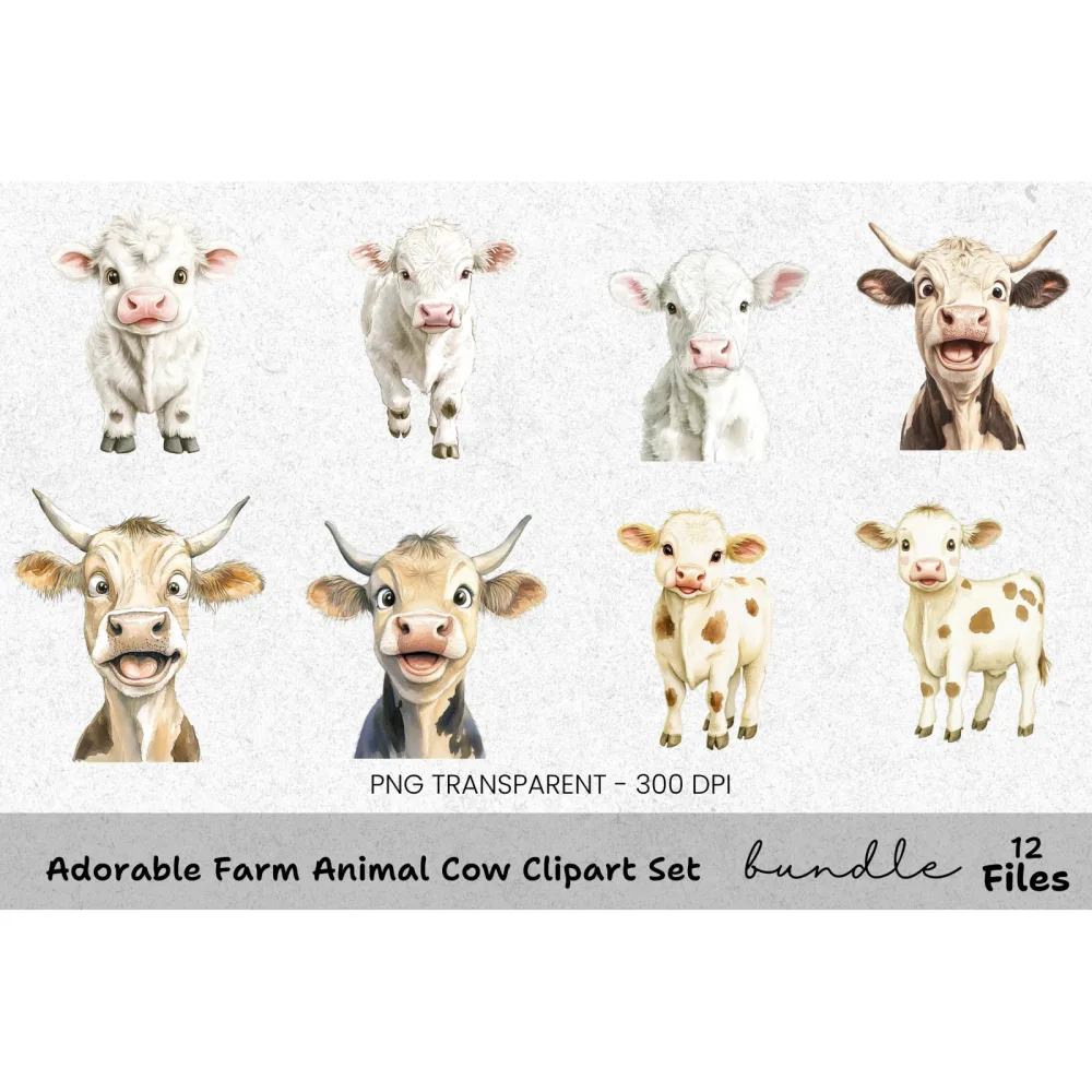 Adorable Farm Animal Cow Clipart Bundle
