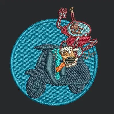 Animated Scooter Rider Emblem Embroidery Design