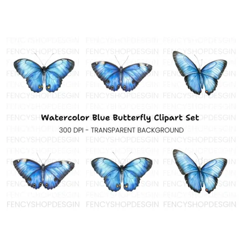 Blue Butterfly Clipart Bundle
