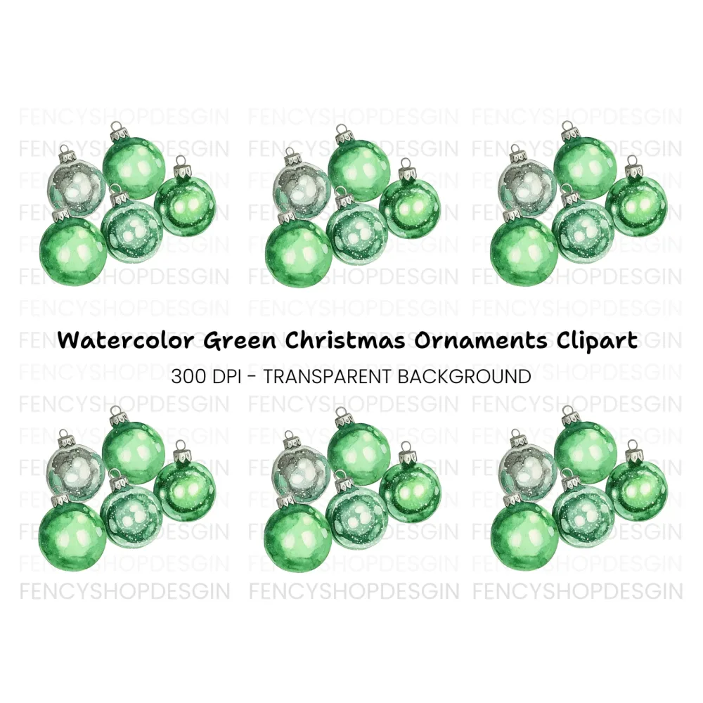 Green Christmas Ornaments Clipart Bundle