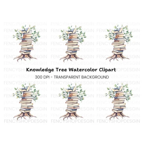 Stacked Books with Leaves Clipart Bundle
