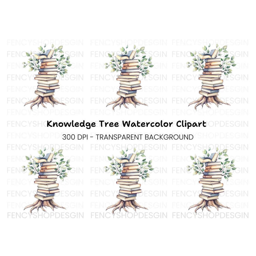 Stacked Books with Leaves Clipart Bundle