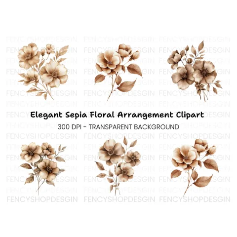 Elegant Sepia Floral Clipart Bundle