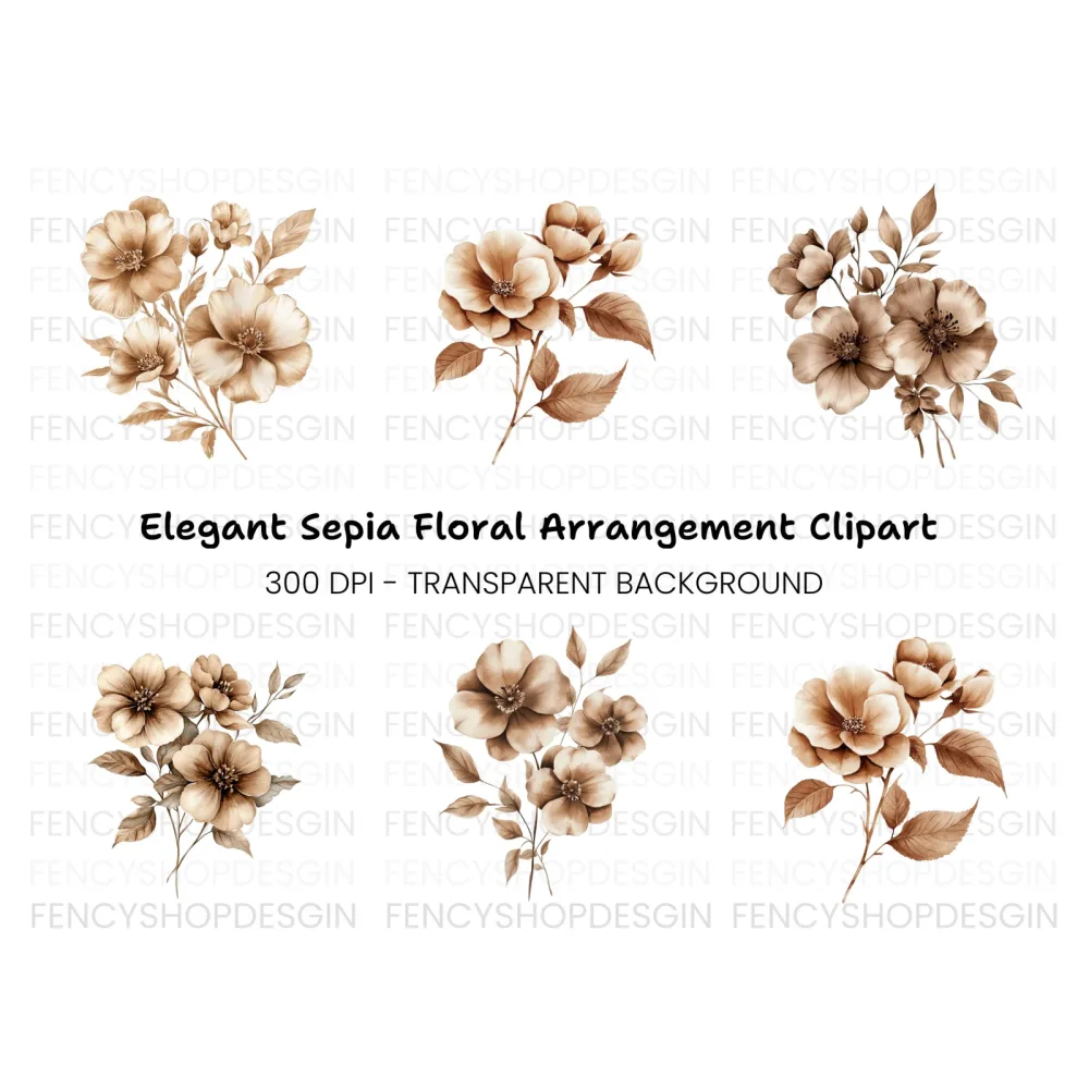 Elegant Sepia Floral Clipart Bundle