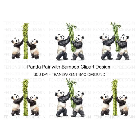 Playful Pandas with Bamboo Clipart Bundle