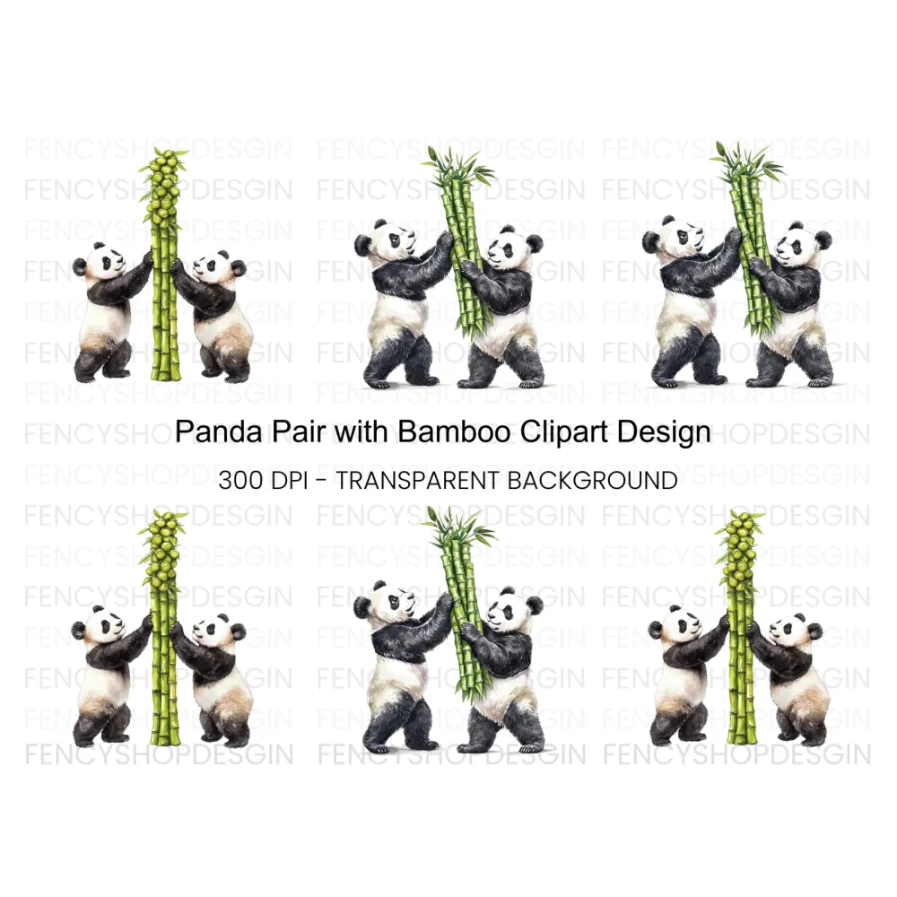 Playful Pandas with Bamboo Clipart Bundle