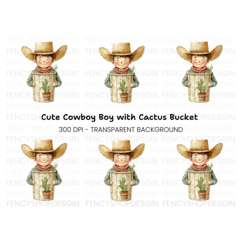 Happy Boy with Cactus Pot Clipart Bundle