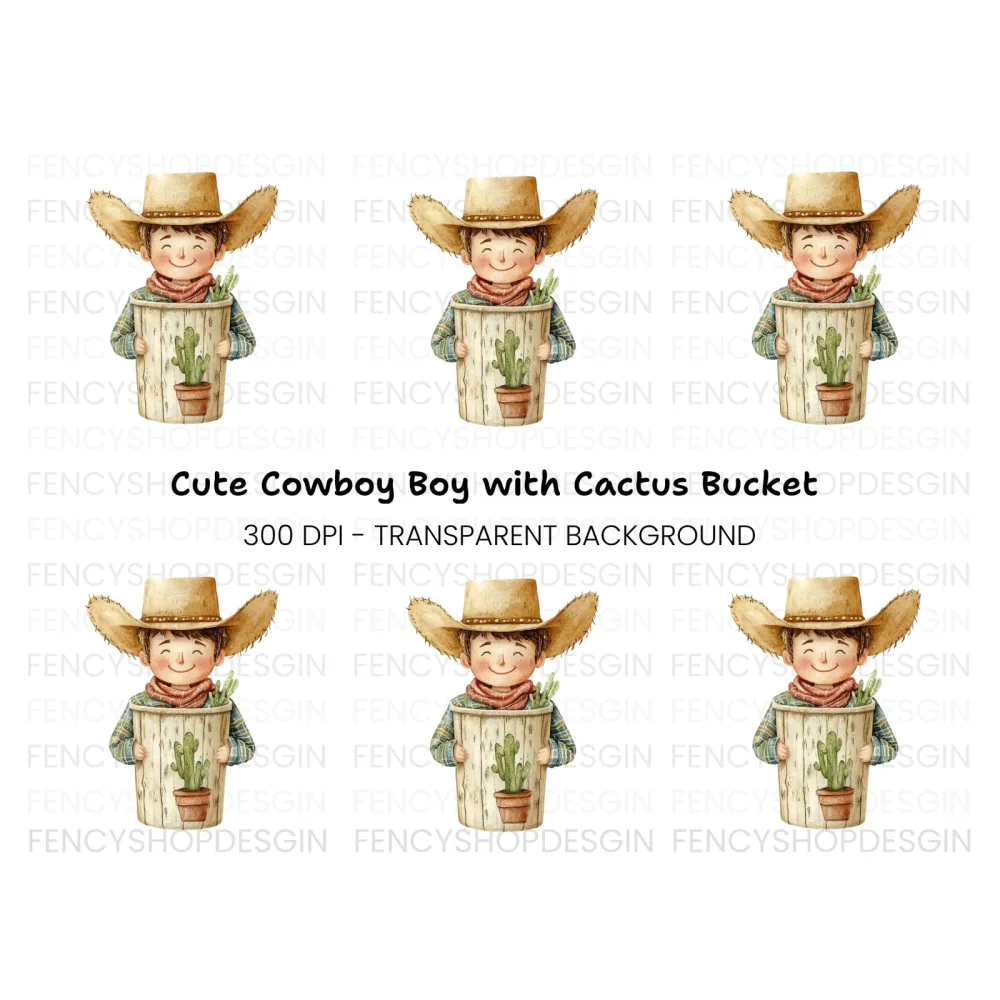 Happy Boy with Cactus Pot Clipart Bundle