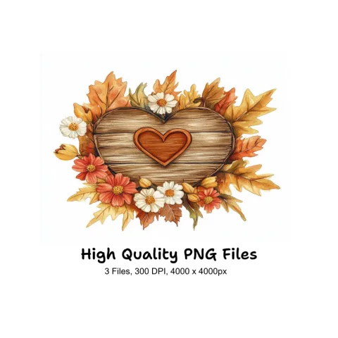 Fall Heart Wooden Signs Clipart Bundle
