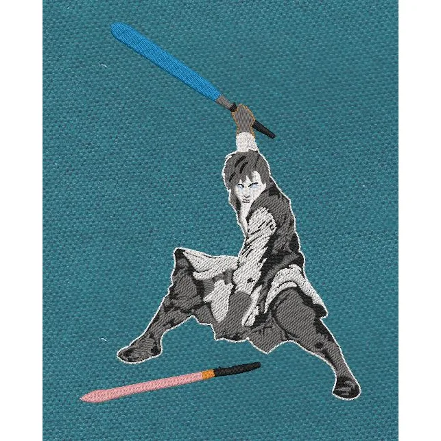 Blue Lightsaber Warrior Embroidery Design