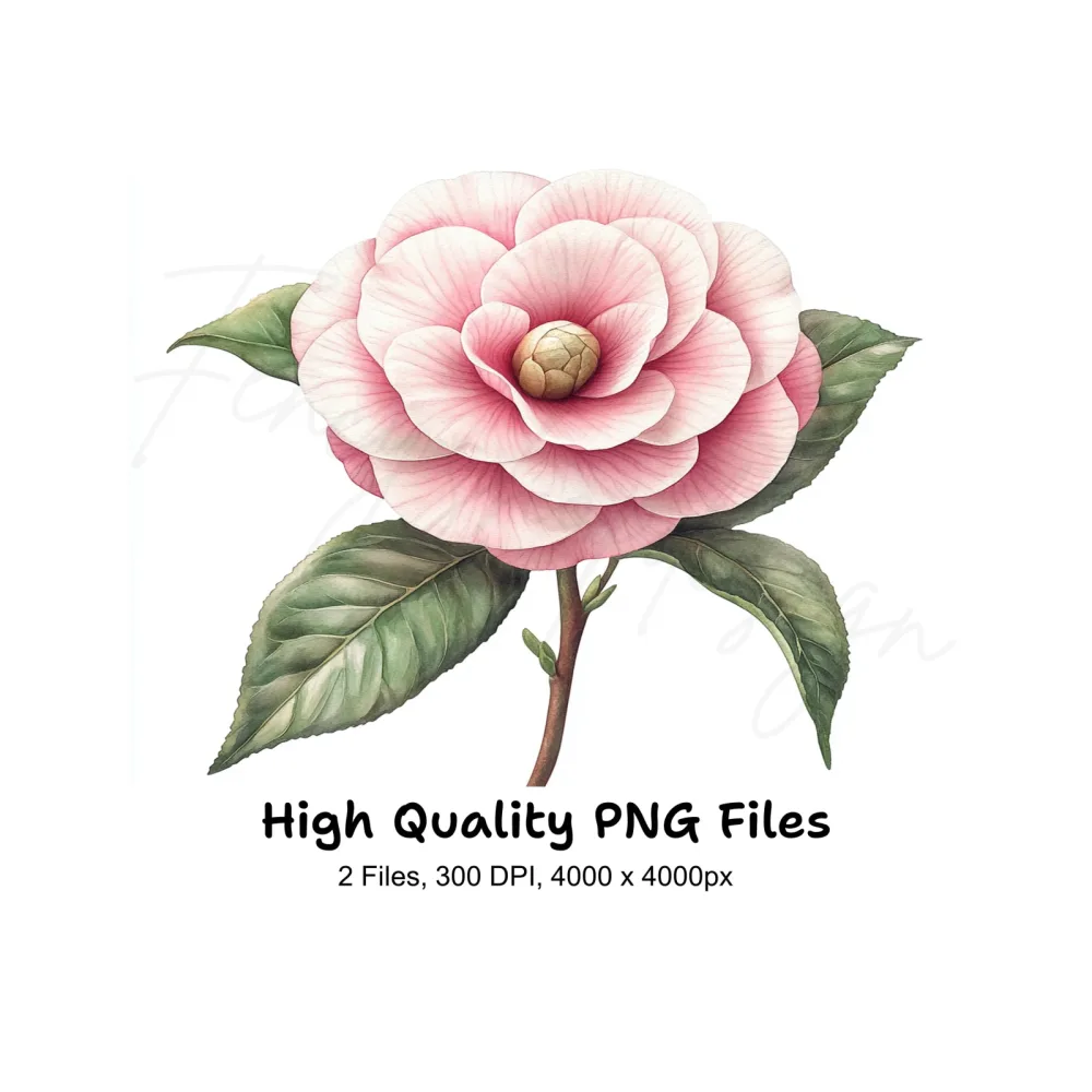 Elegant Pink Camellia Flower Clipart Bundle