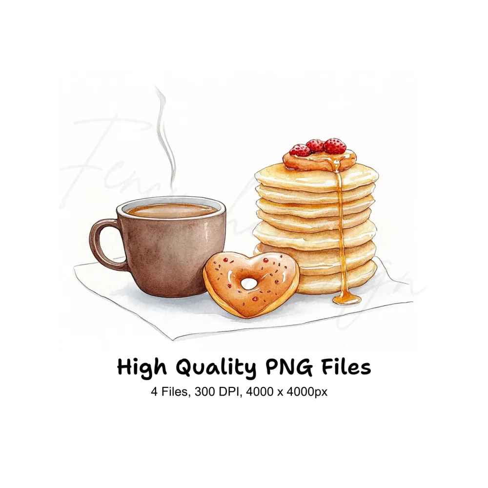 Pancake Stack Coffee Donut Clipart Bundle