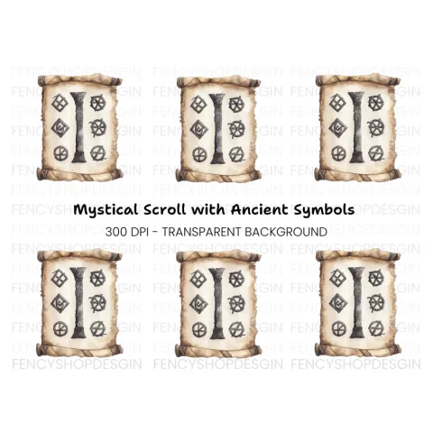 Mystical Scroll with Runic Symbols Clipart Bundle