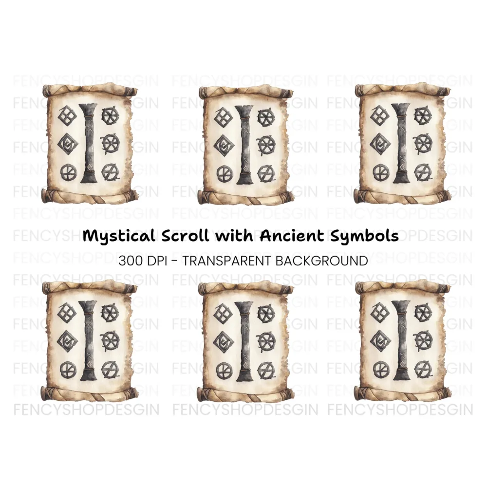 Mystical Scroll with Runic Symbols Clipart Bundle