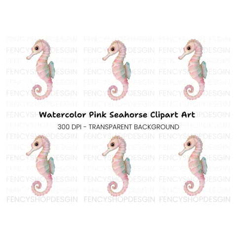 Cute Pink Seahorse Clipart Bundle
