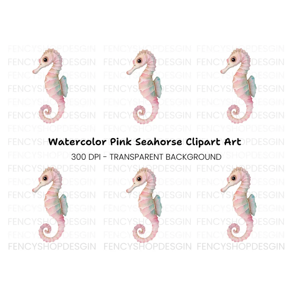 Cute Pink Seahorse Clipart Bundle