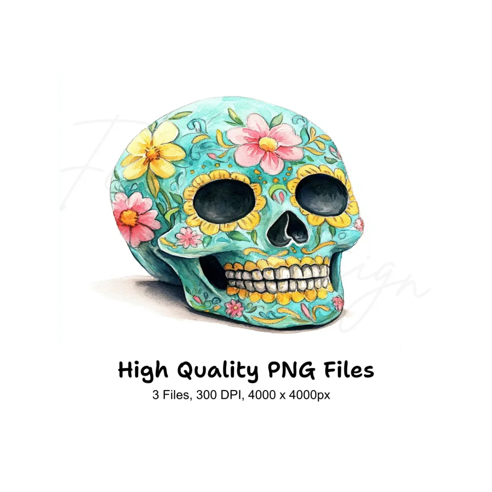 Vibrant Floral Sugar Skull Clipart Bundle