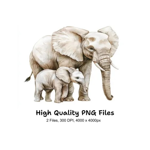 Elephant Mother and Baby Clipart Bundle