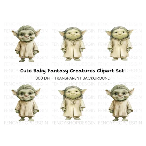 Baby Yoda Style Creatures Clipart Bundle