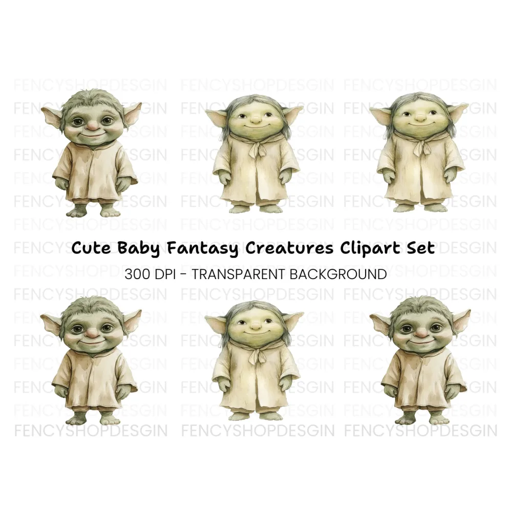 Baby Yoda Style Creatures Clipart Bundle